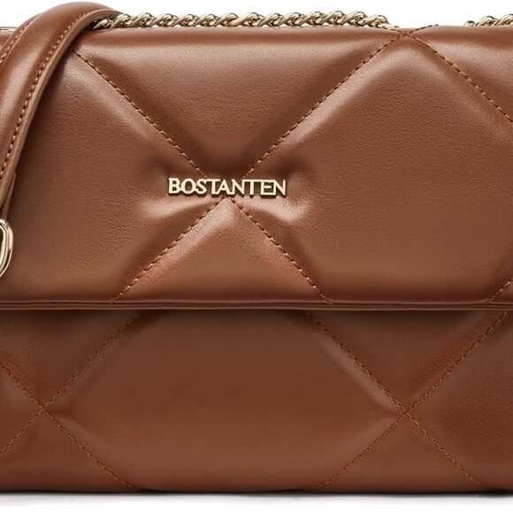 Handbags - Small Vegan Leather Quilted Crossbody Bag with Chain for Women